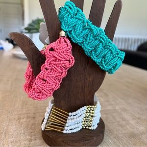 Beaded Bracelets teal peach white gold stretch clasp adjustable